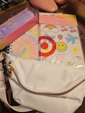 Stoney Clover Lane White Gold-Trim Crossbody Belt Bag